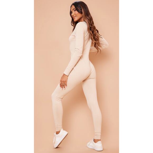 Prettylittlethings Stone Seamless Cotton Elastane V Neck Jumpsuit Size 8 NWT - Picture 1 of 10